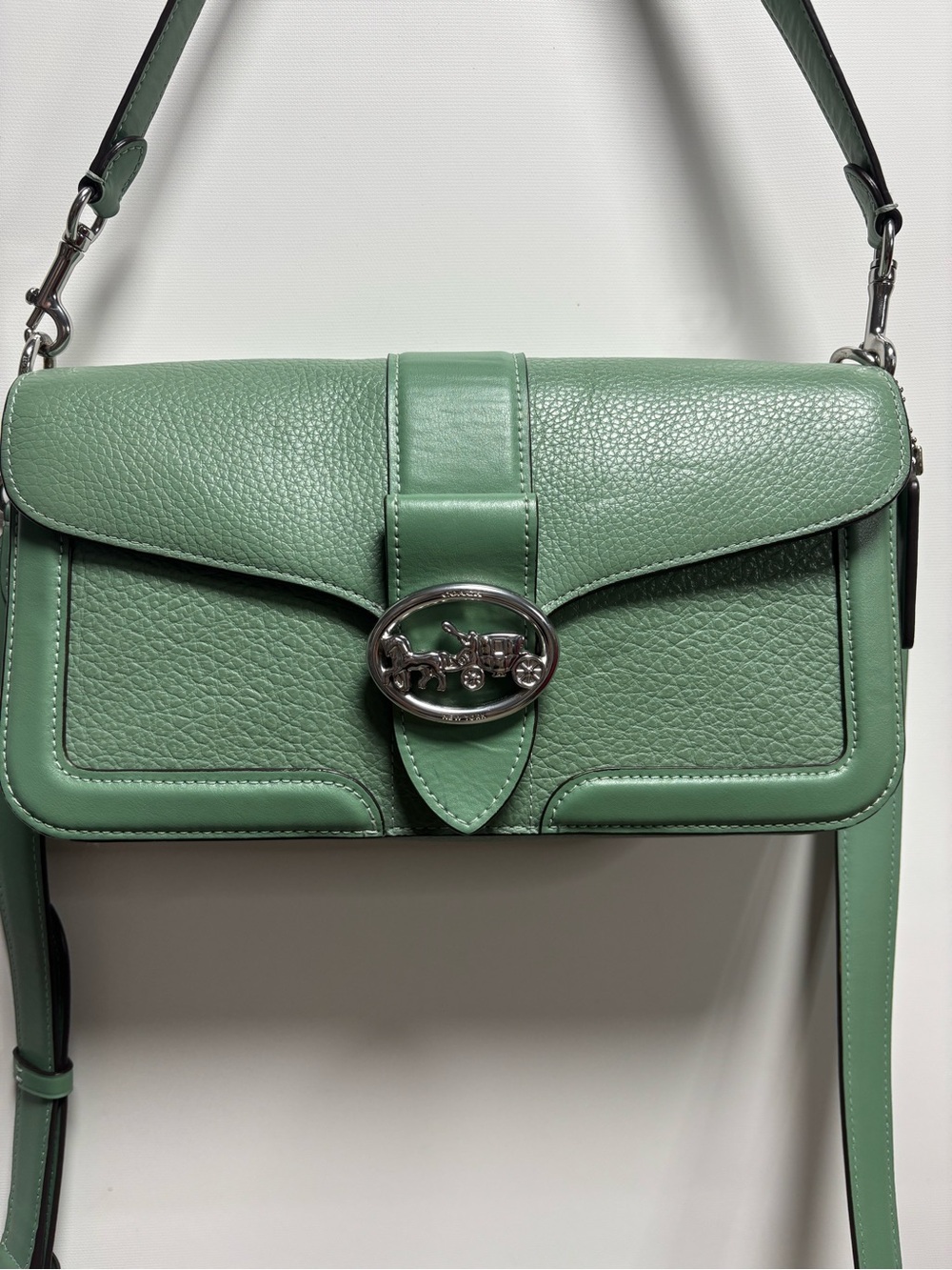 Coach Georgie - Kelly Green Pebble Leather Shoulder Bag with Silver Hardware